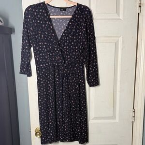Muse Navy Wrap Midi Dress with Pink Floral Dot
